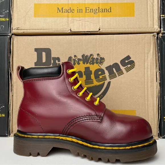 Vintage Dr. Martens Oxblood Red Steel Toe Chain Double Stitch Leather Boots UK 3