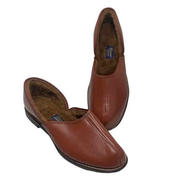 Vintage GROSVENOR Brown‎ Deerskin Fleece Lined Slippers NOS