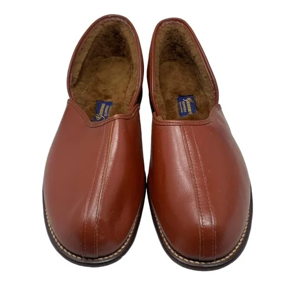 Vintage GROSVENOR Brown‎ Deerskin Fleece Lined Slippers NOS