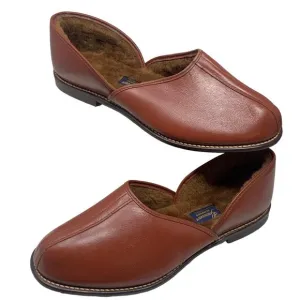 Vintage GROSVENOR Brown‎ Deerskin Fleece Lined Slippers NOS