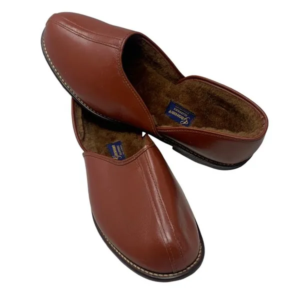 Vintage GROSVENOR Brown‎ Deerskin Fleece Lined Slippers NOS
