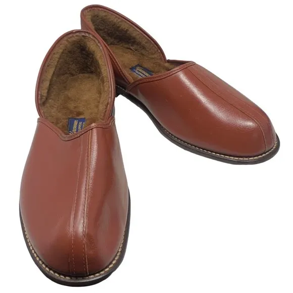 Vintage GROSVENOR Brown‎ Deerskin Fleece Lined Slippers NOS