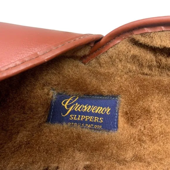 Vintage GROSVENOR Brown‎ Deerskin Fleece Lined Slippers NOS