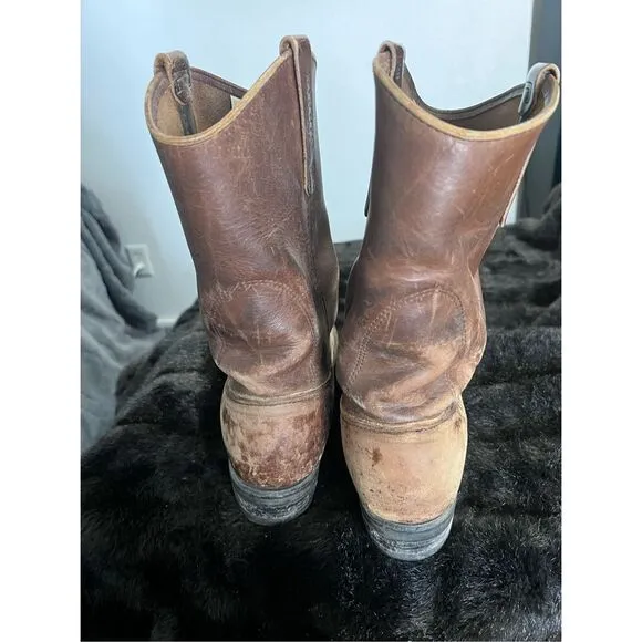 Vintage Red Wing Pecos Leather Boots Distressed Sz 10.5 steel toe