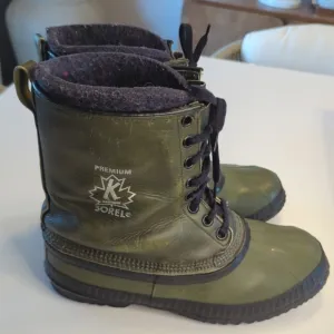 Vintage Sorel Kaufman Winter Rain Duck Wool Insert Boots Size 11W Green GUC