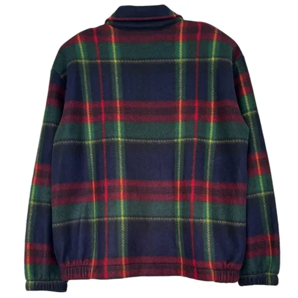 Vintage Teddi Coat Zip Fleece Tartan Glen Plaid Blue Green Burgundy Size Medium