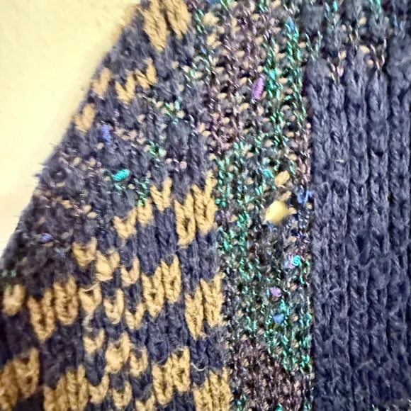Vintage Tony Lambert 80s Abstract Sweater L |Made in USA Chunky Knit Cosby Style