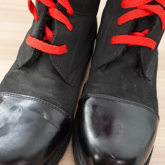 Vintage WARREN EDWARDS Shoes Women Leather 7 Black Edwardian Boots Y2K Fleece