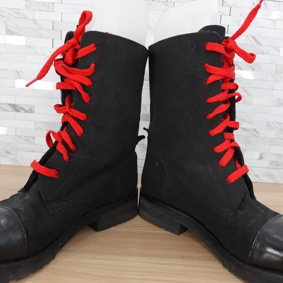 Vintage WARREN EDWARDS Shoes Women Leather 7 Black Edwardian Boots Y2K Fleece