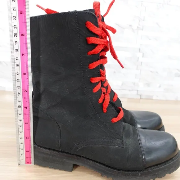 Vintage WARREN EDWARDS Shoes Women Leather 7 Black Edwardian Boots Y2K Fleece