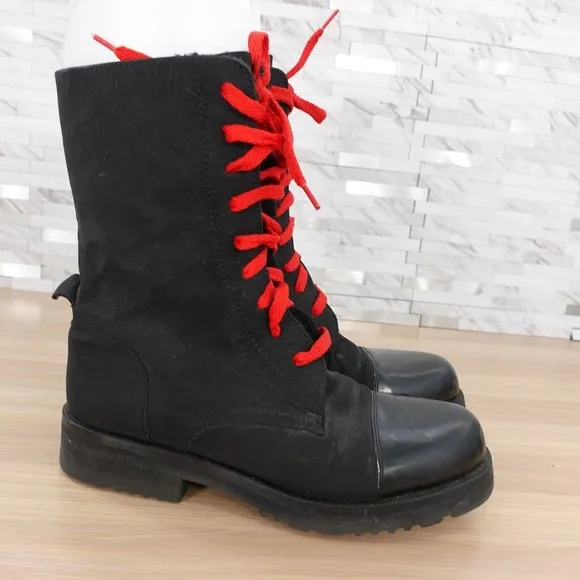 Vintage WARREN EDWARDS Shoes Women Leather 7 Black Edwardian Boots Y2K Fleece