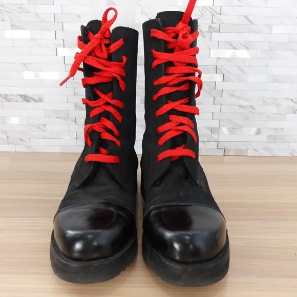 Vintage WARREN EDWARDS Shoes Women Leather 7 Black Edwardian Boots Y2K Fleece