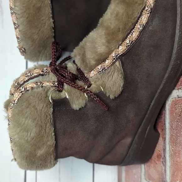 Vintage Yodelers Boots Ski Snow Norwegian Fur Shoes Boho Festival Scandinavian 8
