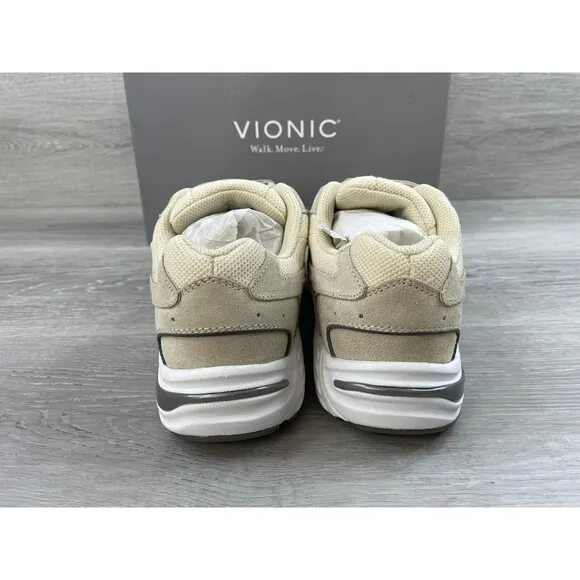 Vionic Walk Tabi SDE Women's 8 Cream Suede Mesh Comfort Athletic Walking Sneaker