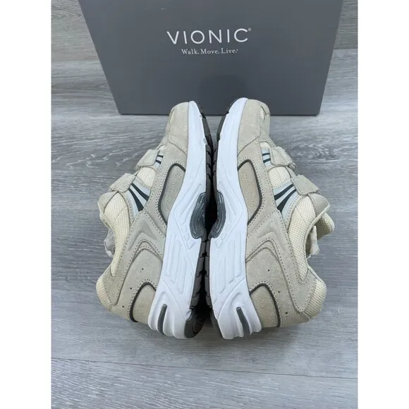 Vionic Walk Tabi SDE Women's 8 Cream Suede Mesh Comfort Athletic Walking Sneaker