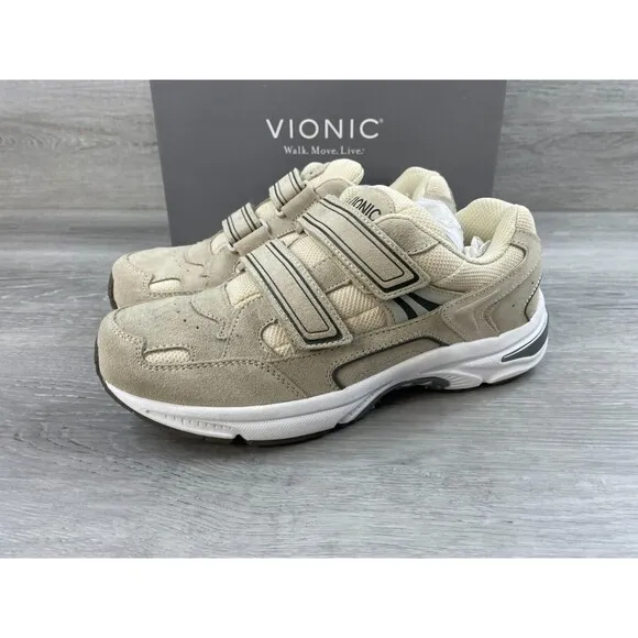 Vionic Walk Tabi SDE Women's 8 Cream Suede Mesh Comfort Athletic Walking Sneaker