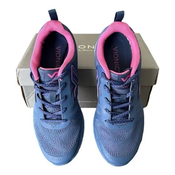 Vionic Women's Supportive Blue &amp; Pink Shoes Sneakers Vionic 335 Miles Indigo 7.5