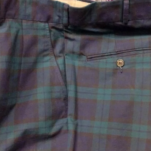 VTG 80's Huntington Men's Plaid Dress Pants Trousers Sz 37 Cuffed Pleated