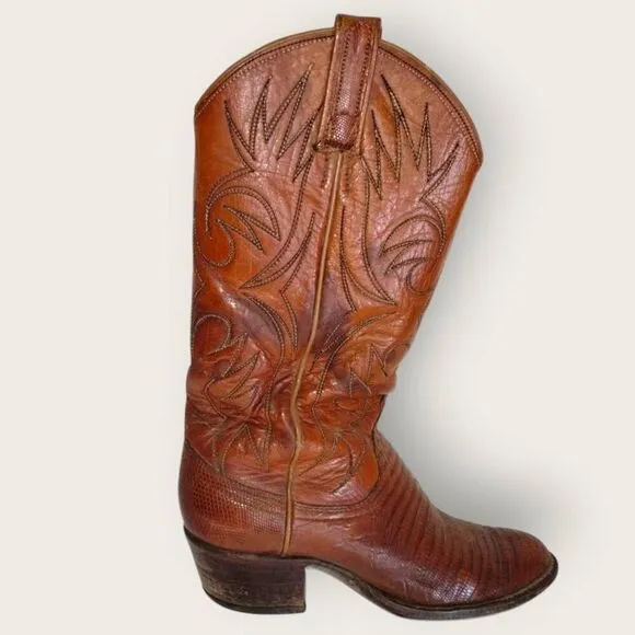 Vtg Dan Post Womens Boots Size 6.5C 4213 Leather/Lizard Skin Cowbgirl Western