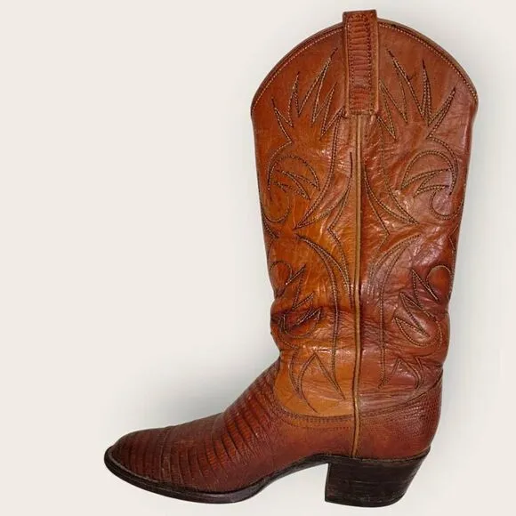 Vtg Dan Post Womens Boots Size 6.5C 4213 Leather/Lizard Skin Cowbgirl Western