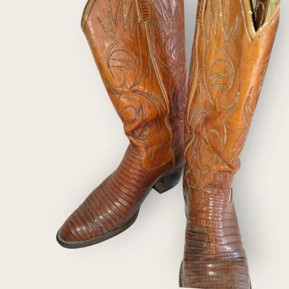 Vtg Dan Post Womens Boots Size 6.5C 4213 Leather/Lizard Skin Cowbgirl Western