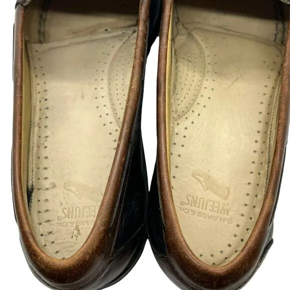 Vtg G.H. Bass &amp; Co. Mens Weejuns Black Brown Classic Preppy Loafer Shoes 11 E
