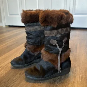 vtg Italian Tecnica 70s 80s brown goat fur mukluk muk luk boots size 7.5 cute