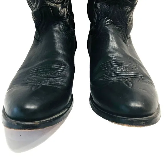 VTG J Chilsholm Dan Post Boots M 13 Black Leather Western Handcrafted Cowboy