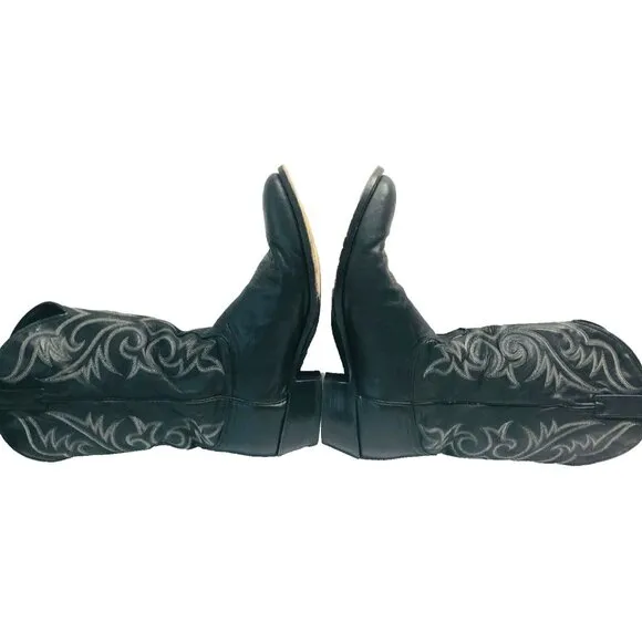 VTG J Chilsholm Dan Post Boots M 13 Black Leather Western Handcrafted Cowboy