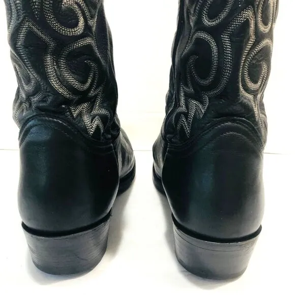 VTG J Chilsholm Dan Post Boots M 13 Black Leather Western Handcrafted Cowboy