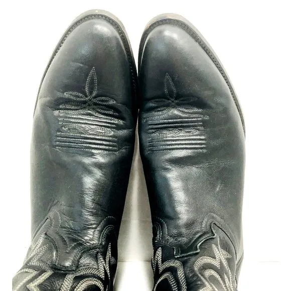 VTG J Chilsholm Dan Post Boots M 13 Black Leather Western Handcrafted Cowboy