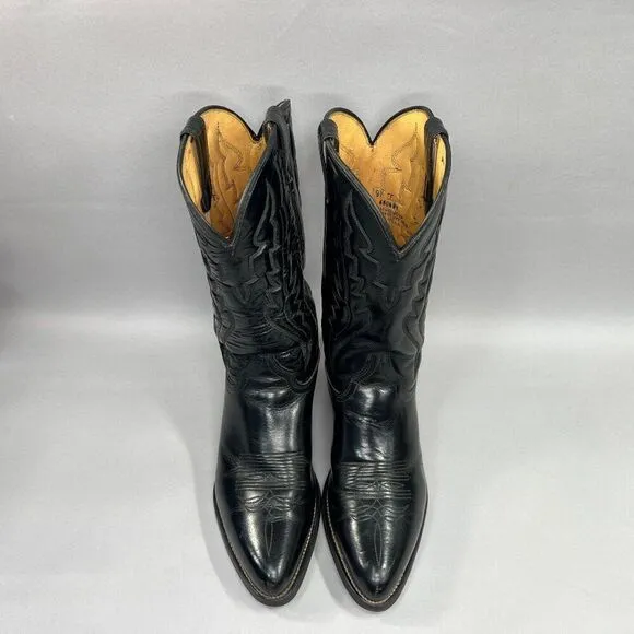 Western Men's Size 9.5 EE Black Leather Steel Toe Cowboy Boots