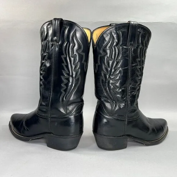 Western Men's Size 9.5 EE Black Leather Steel Toe Cowboy Boots