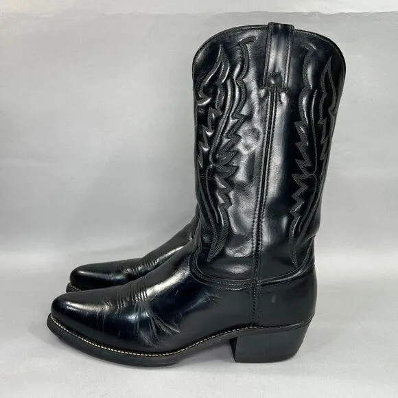 Western Men's Size 9.5 EE Black Leather Steel Toe Cowboy Boots