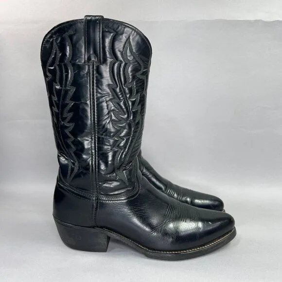 Western Men's Size 9.5 EE Black Leather Steel Toe Cowboy Boots