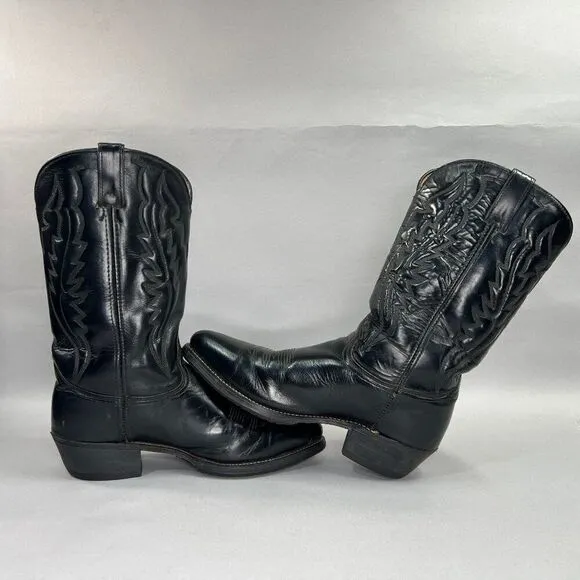 Western Men's Size 9.5 EE Black Leather Steel Toe Cowboy Boots