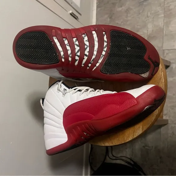 White and Red High-Top Sneakers Retro 12 Cherry Authentic