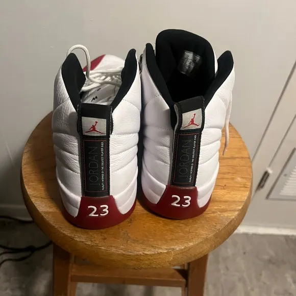 White and Red High-Top Sneakers Retro 12 Cherry Authentic
