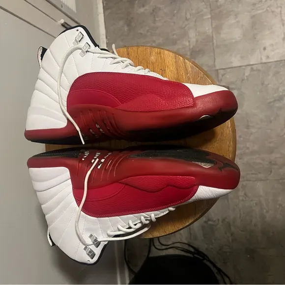 White and Red High-Top Sneakers Retro 12 Cherry Authentic