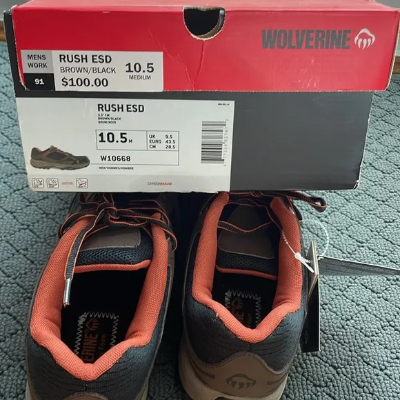 Wolverine Brown/black Rush ESD work shoes Men’s size 10.5 NWT