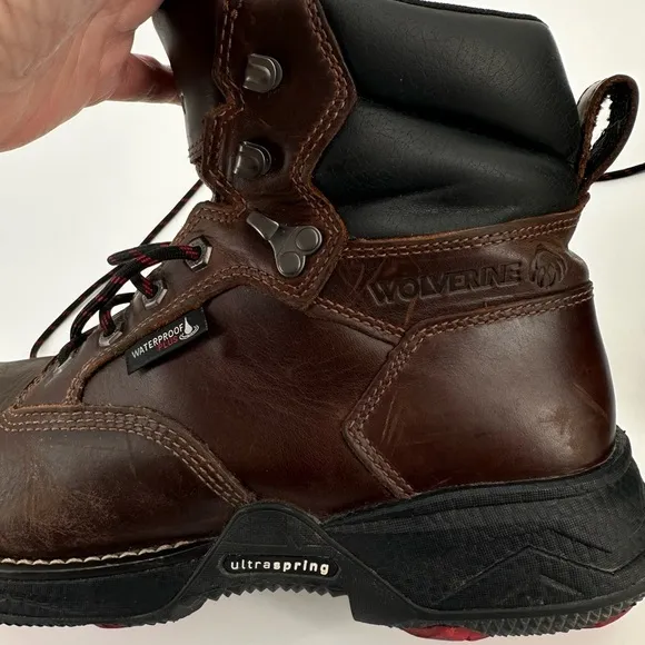 Wolverine Dura Shocks Ultra Spring WP Brown Steel Toe Lace Up Boots Size 11 EW