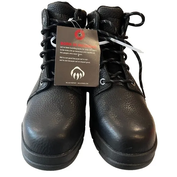 Wolverine Marquette 6&quot; Steel Toe EH Slip Resistant Black Work Boots sz 9 EW NEW