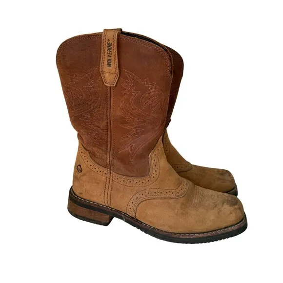 Wolverine Rancher Western Boots Mens 9.5M Cowboy Workwear Steel Toe Brown Tan