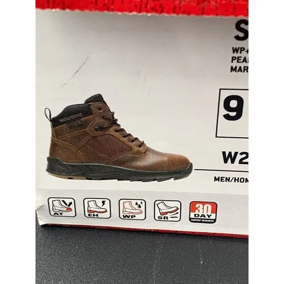 Wolverine Shiftplus Mid LX Safety Boots Brown Leather Men's Size 9EW Steel Toe