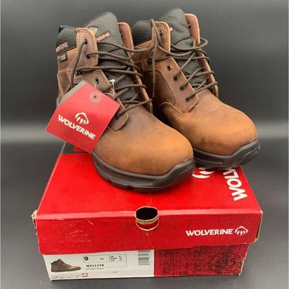 Wolverine Shiftplus Mid LX Safety Boots Brown Leather Men's Size 9EW Steel Toe