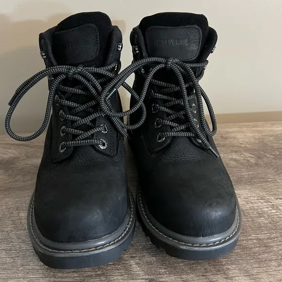 Wolverine Steel Toe Waterproof Black Leather Work Boots Men’s Size 7 Slip Resist