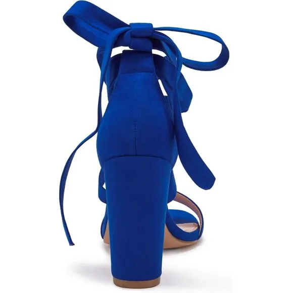 Women Blue Shoes Suede Strappy Heels Lace up High Heeled Sandals