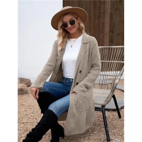 Women Fall Long Cardigan Sweater Trendy B Khaki