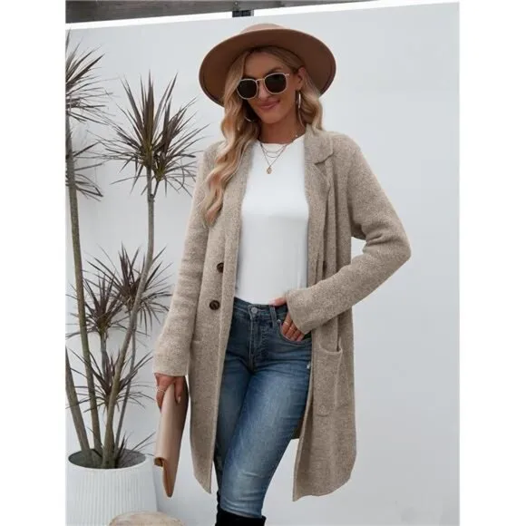 Women Fall Long Cardigan Sweater Trendy B Khaki