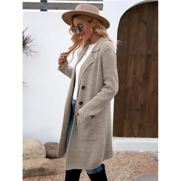 Women Fall Long Cardigan Sweater Trendy B Khaki